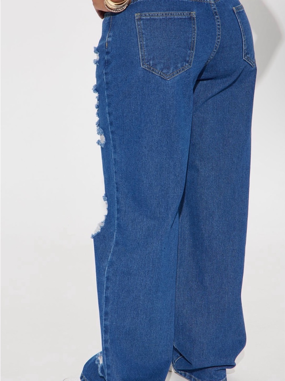 Fashion Nova Blue Distressed Wide-Leg Jeans - Picture 3 of 3